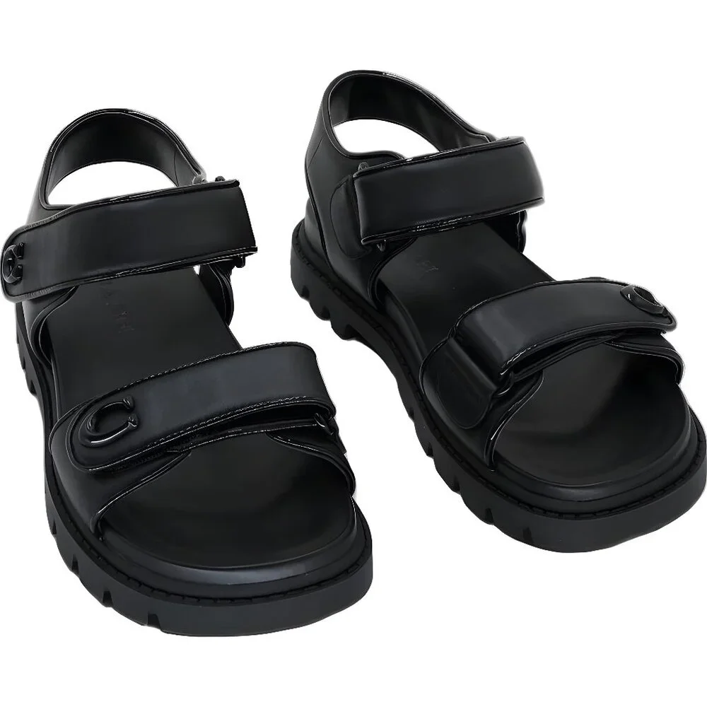 Coach Brynn Double-Band Sport Sandal Black Leather 7M US EU 37.5 - Picture 1 of 6